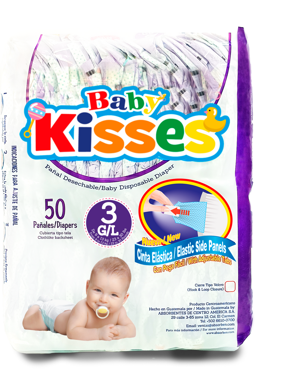 Pañal Baby Kisses 50 unidades - G/L (de 23 a 30 lbs)