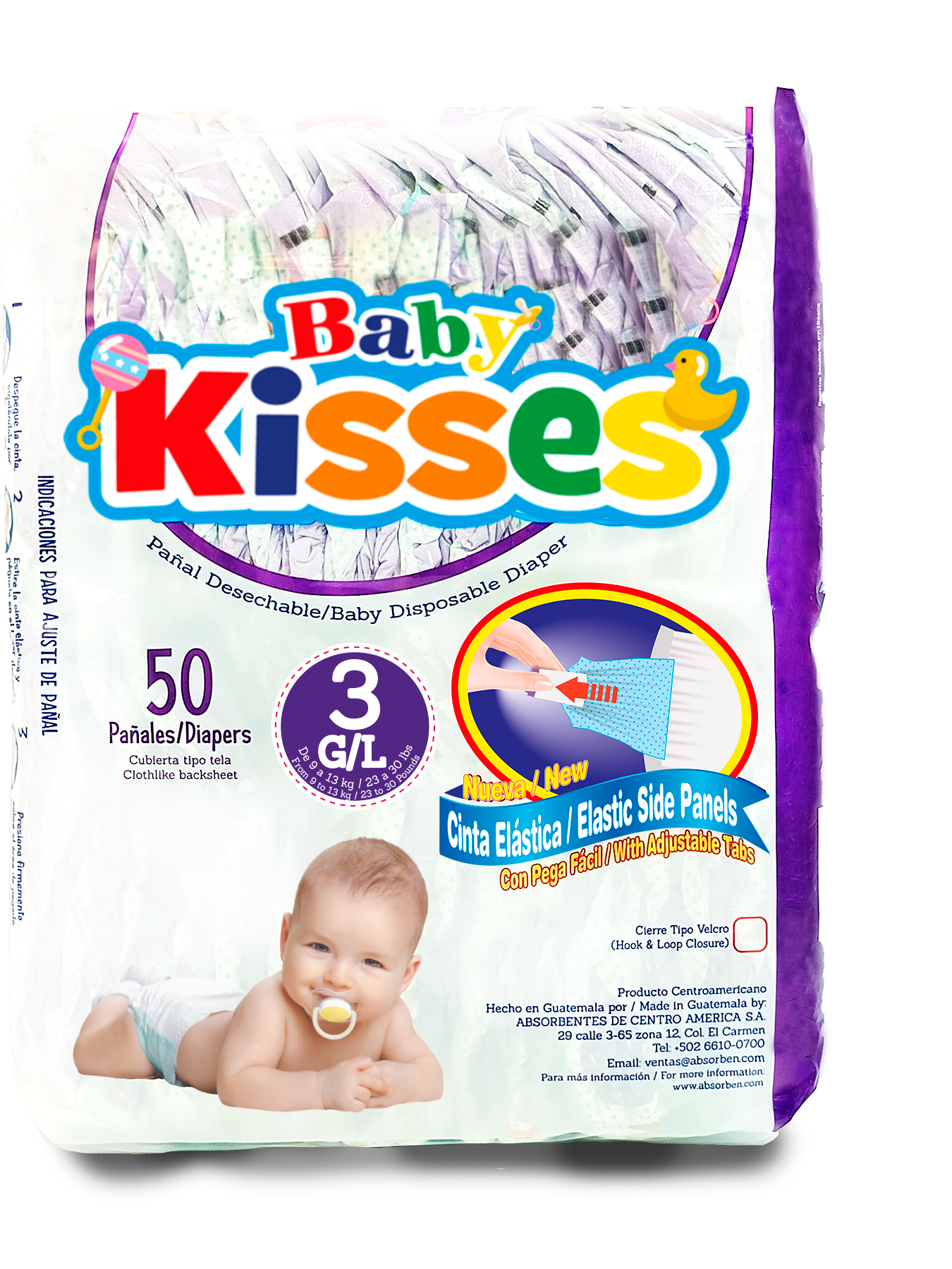 Pañal Baby Kisses 50 unidades - G/L (de 23 a 30 lbs)