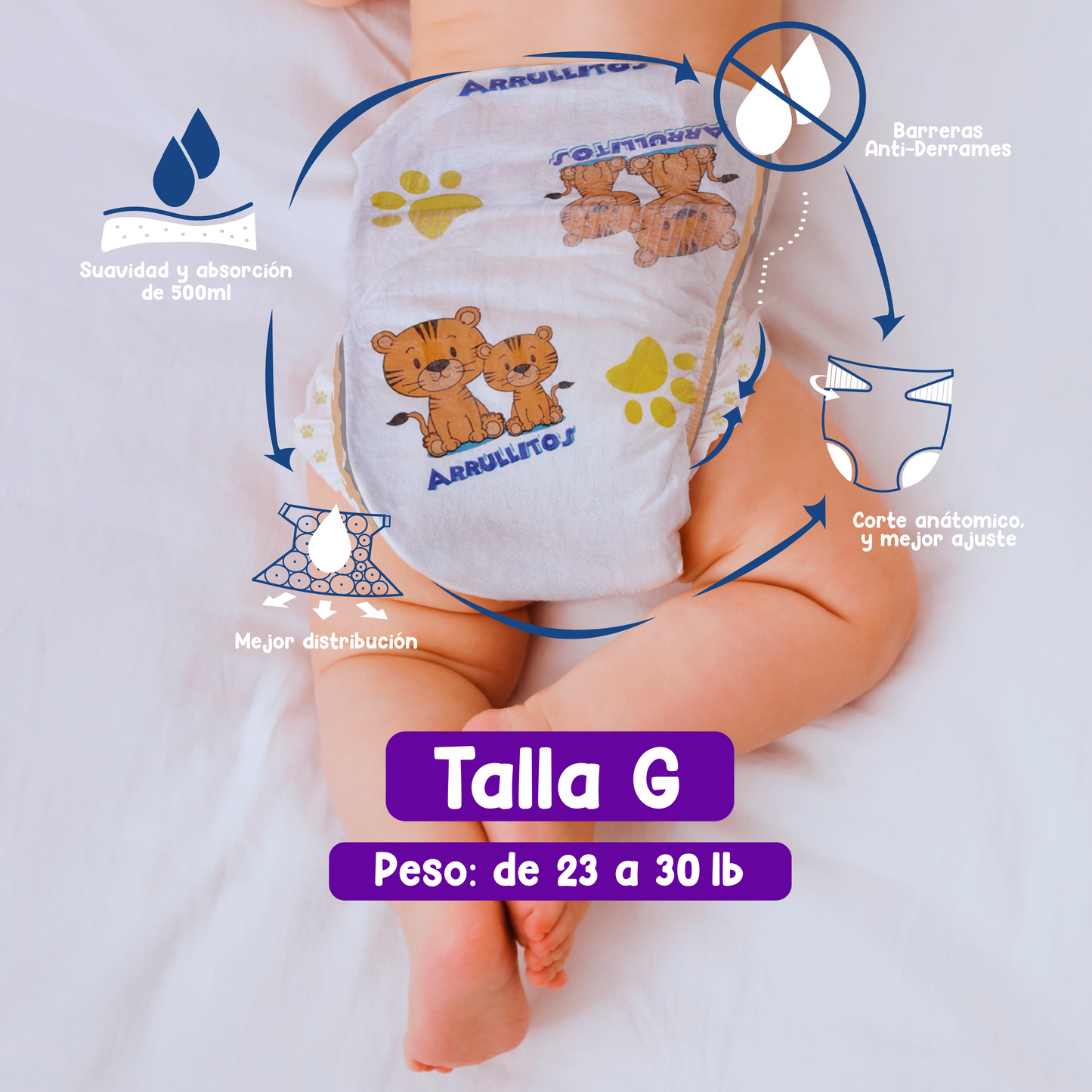 Pañal Arrullitos - 50 unidades G/L (de 23 a 30 lbs)