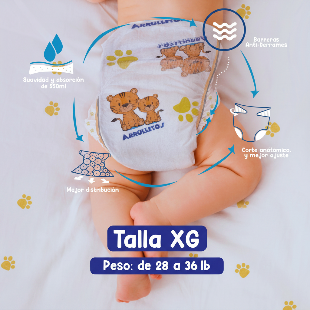Pañal Arrullitos - 50 unidades XG/XL (de 28 a 36 lbs)
