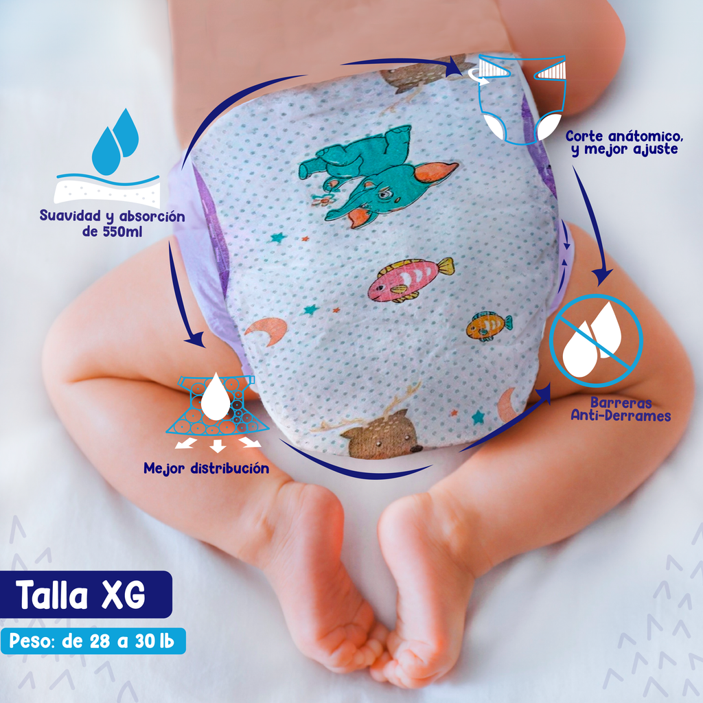Pañal Baby Kisses - 50 unidades XG/XL (de 28 a 36 lbs)