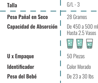 Pañal Arrullitos - 50 unidades G/L (de 23 a 30 lbs)